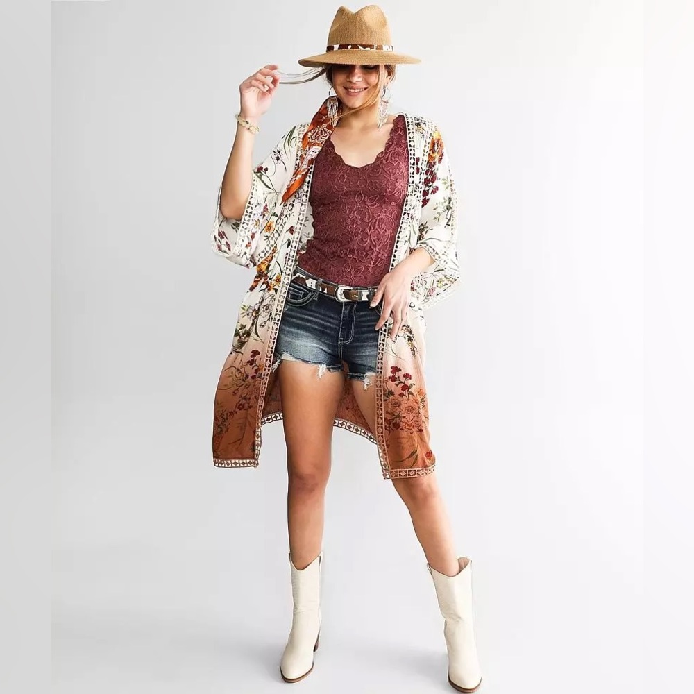 Gimmicks Floral Crinkle Dip Dye Kimono